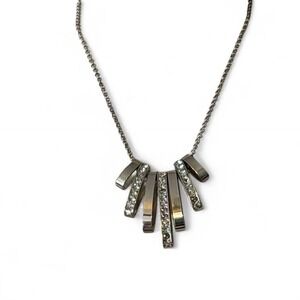 JLo Silver Tone Rhinestone Geometric Bar Fringe Statement Necklace